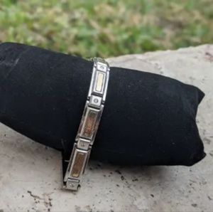 Men's Bracelet  Stainless Steel and 14k  Gold Inlay